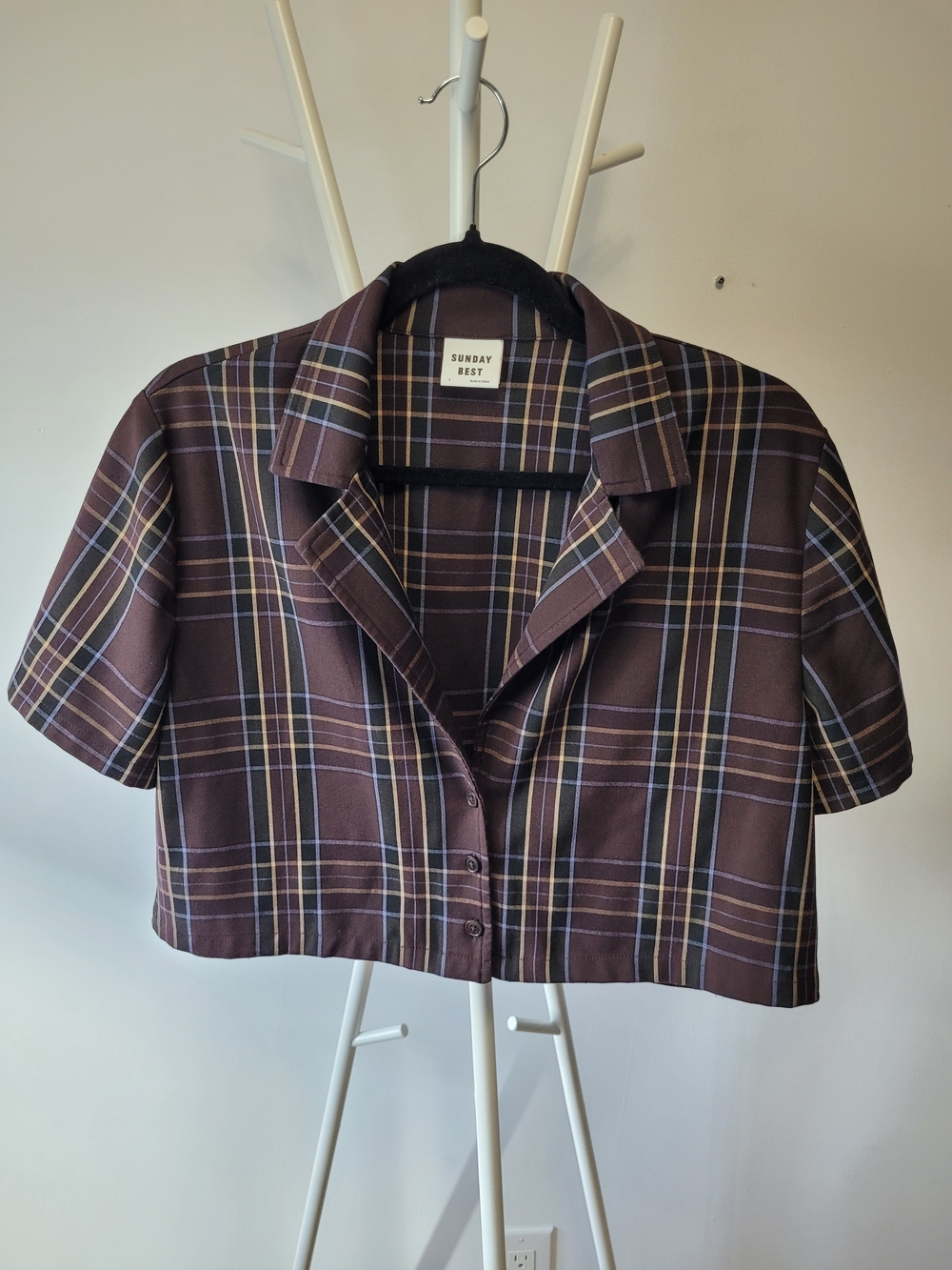 🍂 Aritzia Sunday Best Tuesday Cropped Plaid Button Up Shirt - Brown - Large